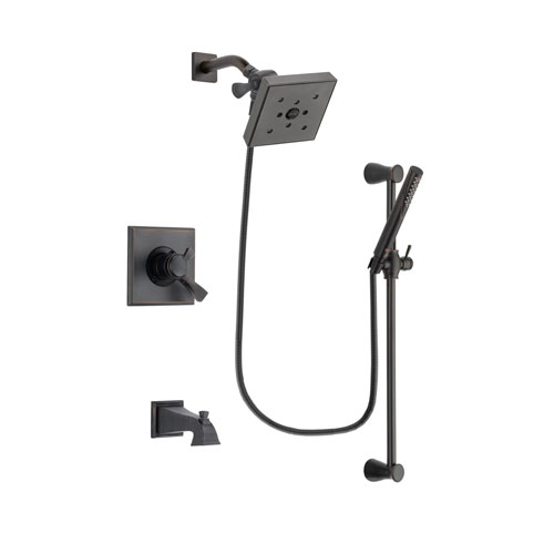 Delta Dryden Venetian Bronze Finish Dual Control Tub and Shower Faucet System Package with Square Shower Head and Modern Hand Shower with Slide Bar Includes Rough-in Valve and Tub Spout DSP3169V