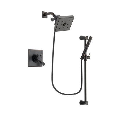 Delta Dryden Venetian Bronze Finish Dual Control Shower Faucet System Package with Square Shower Head and Modern Hand Shower with Slide Bar Includes Rough-in Valve DSP3170V
