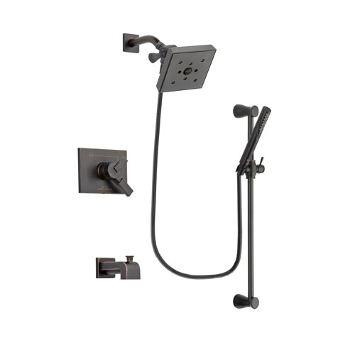 Delta Vero Venetian Bronze Finish Dual Control Tub and Shower Faucet System Package with Square Shower Head and Modern Hand Shower with Slide Bar Includes Rough-in Valve and Tub Spout DSP3171V