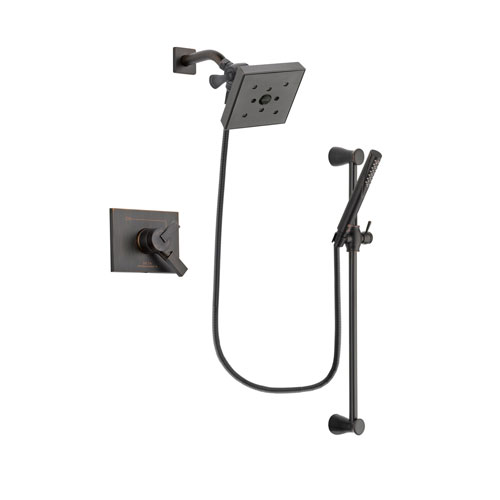 Delta Vero Venetian Bronze Finish Dual Control Shower Faucet System Package with Square Shower Head and Modern Hand Shower with Slide Bar Includes Rough-in Valve DSP3172V