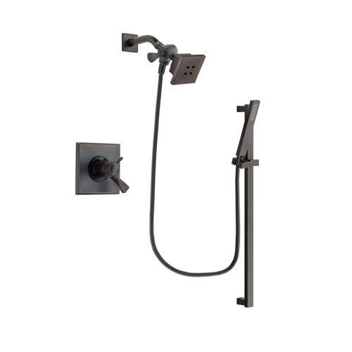Delta Dryden Venetian Bronze Finish Thermostatic Shower Faucet System Package with Square Showerhead and Modern Handheld Shower Spray with Square Slide Bar Includes Rough-in Valve DSP3174V