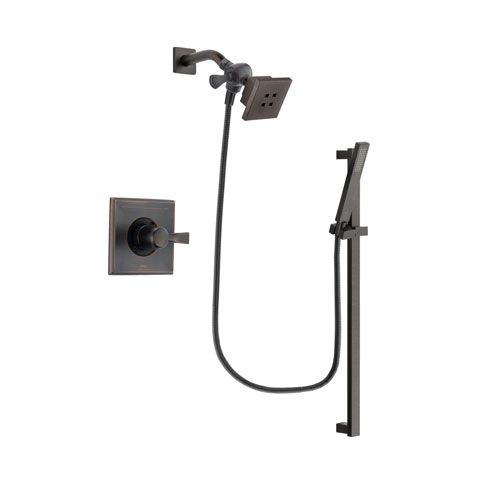 Delta Dryden Venetian Bronze Finish Shower Faucet System Package with Square Showerhead and Modern Handheld Shower Spray with Square Slide Bar Includes Rough-in Valve DSP3178V