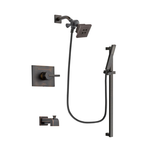 Delta Vero Venetian Bronze Finish Tub and Shower Faucet System Package with Square Showerhead and Modern Handheld Shower Spray with Square Slide Bar Includes Rough-in Valve and Tub Spout DSP3179V