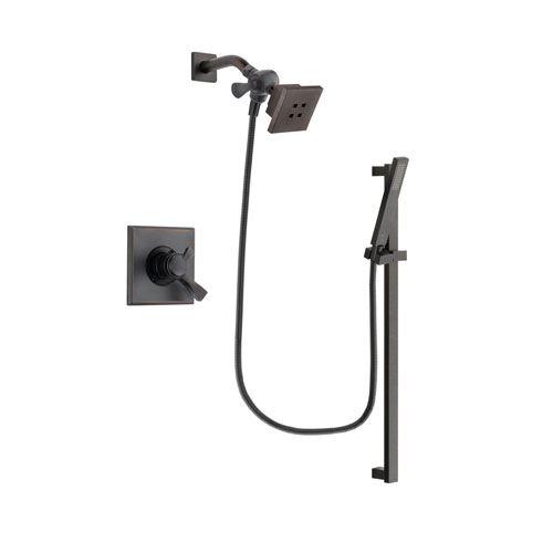 Delta Dryden Venetian Bronze Finish Dual Control Shower Faucet System Package with Square Showerhead and Modern Handheld Shower Spray with Square Slide Bar Includes Rough-in Valve DSP3182V