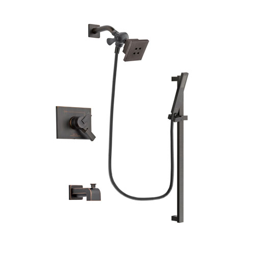 Delta Vero Venetian Bronze Finish Dual Control Tub and Shower Faucet System Package with Square Showerhead and Modern Handheld Shower Spray with Square Slide Bar Includes Rough-in Valve and Tub Spout DSP3183V
