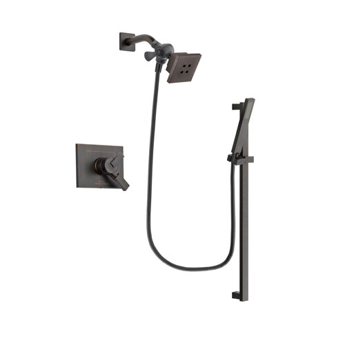 Delta Vero Venetian Bronze Finish Dual Control Shower Faucet System Package with Square Showerhead and Modern Handheld Shower Spray with Square Slide Bar Includes Rough-in Valve DSP3184V
