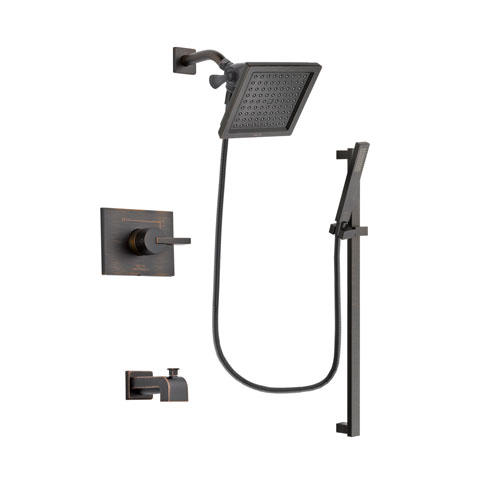 Delta Vero Venetian Bronze Finish Tub and Shower Faucet System Package with 6.5-inch Square Rain Showerhead and Modern Handheld Shower Spray with Square Slide Bar Includes Rough-in Valve and Tub Spout DSP3191V