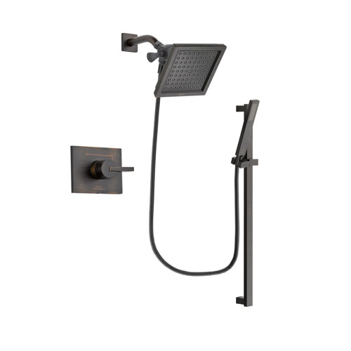 Delta Vero Venetian Bronze Finish Shower Faucet System Package with 6.5-inch Square Rain Showerhead and Modern Handheld Shower Spray with Square Slide Bar Includes Rough-in Valve DSP3192V