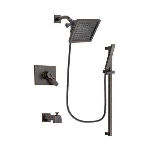 Delta Vero Venetian Bronze Finish Dual Control Tub and Shower Faucet System Package with 6.5-inch Square Rain Showerhead and Modern Handheld Shower Spray with Square Slide Bar Includes Rough-in Valve and Tub Spout DSP3195V