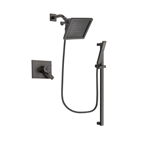 Delta Vero Venetian Bronze Finish Dual Control Shower Faucet System Package with 6.5-inch Square Rain Showerhead and Modern Handheld Shower Spray with Square Slide Bar Includes Rough-in Valve DSP3196V