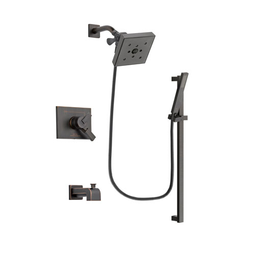 Delta Vero Venetian Bronze Finish Dual Control Tub and Shower Faucet System Package with Square Shower Head and Modern Handheld Shower Spray with Square Slide Bar Includes Rough-in Valve and Tub Spout DSP3207V