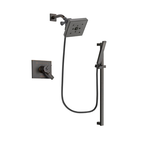 Delta Vero Venetian Bronze Finish Dual Control Shower Faucet System Package with Square Shower Head and Modern Handheld Shower Spray with Square Slide Bar Includes Rough-in Valve DSP3208V
