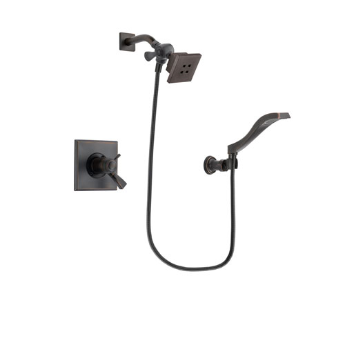Delta Dryden Venetian Bronze Finish Thermostatic Shower Faucet System Package with Square Showerhead and Modern Wall Mount Handheld Shower Spray Includes Rough-in Valve DSP3210V
