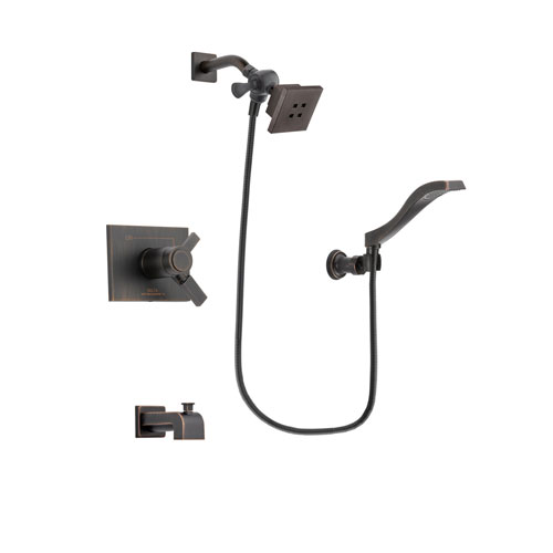 Delta Vero Venetian Bronze Finish Thermostatic Tub and Shower Faucet System Package with Square Showerhead and Modern Wall Mount Handheld Shower Spray Includes Rough-in Valve and Tub Spout DSP3211V