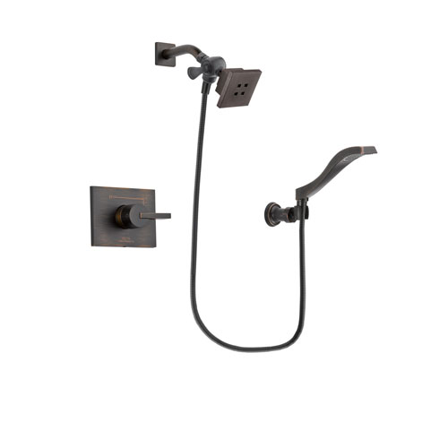 Delta Vero Venetian Bronze Finish Shower Faucet System Package with Square Showerhead and Modern Wall Mount Handheld Shower Spray Includes Rough-in Valve DSP3216V