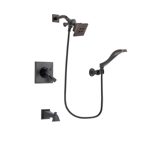 Delta Dryden Venetian Bronze Finish Dual Control Tub and Shower Faucet System Package with Square Showerhead and Modern Wall Mount Handheld Shower Spray Includes Rough-in Valve and Tub Spout DSP3217V