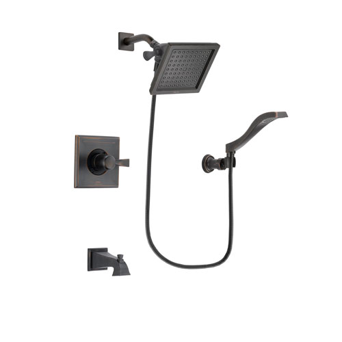 Delta Dryden Venetian Bronze Finish Tub and Shower Faucet System Package with 6.5-inch Square Rain Showerhead and Modern Wall Mount Handheld Shower Spray Includes Rough-in Valve and Tub Spout DSP3225V
