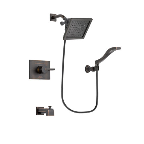 Delta Vero Venetian Bronze Finish Tub and Shower Faucet System Package with 6.5-inch Square Rain Showerhead and Modern Wall Mount Handheld Shower Spray Includes Rough-in Valve and Tub Spout DSP3227V