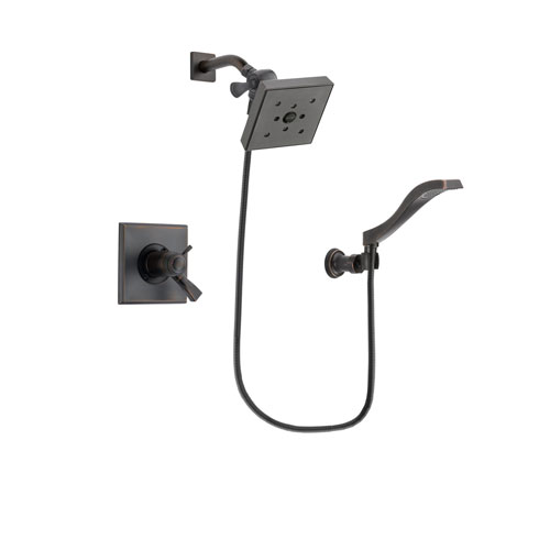 Delta Dryden Venetian Bronze Finish Thermostatic Shower Faucet System Package with Square Shower Head and Modern Wall Mount Handheld Shower Spray Includes Rough-in Valve DSP3234V
