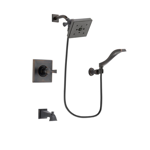 Delta Dryden Venetian Bronze Finish Tub and Shower Faucet System Package with Square Shower Head and Modern Wall Mount Handheld Shower Spray Includes Rough-in Valve and Tub Spout DSP3237V