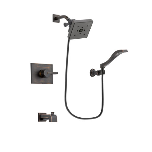Delta Vero Venetian Bronze Finish Tub and Shower Faucet System Package with Square Shower Head and Modern Wall Mount Handheld Shower Spray Includes Rough-in Valve and Tub Spout DSP3239V