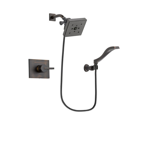 Delta Vero Venetian Bronze Finish Shower Faucet System Package with Square Shower Head and Modern Wall Mount Handheld Shower Spray Includes Rough-in Valve DSP3240V
