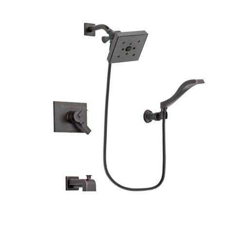 Delta Vero Venetian Bronze Finish Dual Control Tub and Shower Faucet System Package with Square Shower Head and Modern Wall Mount Handheld Shower Spray Includes Rough-in Valve and Tub Spout DSP3243V
