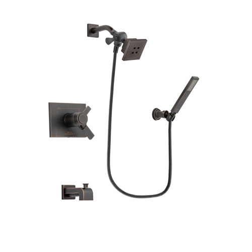 Delta Vero Venetian Bronze Finish Thermostatic Tub and Shower Faucet System Package with Square Showerhead and Modern Wall-Mount Handheld Shower Stick Includes Rough-in Valve and Tub Spout DSP3247V