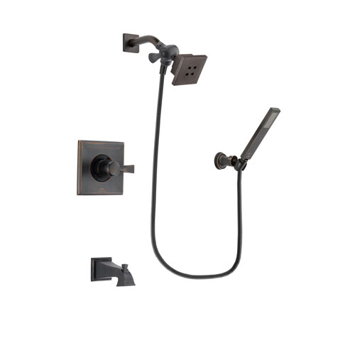 Delta Dryden Venetian Bronze Finish Tub and Shower Faucet System Package with Square Showerhead and Modern Wall-Mount Handheld Shower Stick Includes Rough-in Valve and Tub Spout DSP3249V