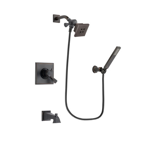 Delta Dryden Venetian Bronze Finish Dual Control Tub and Shower Faucet System Package with Square Showerhead and Modern Wall-Mount Handheld Shower Stick Includes Rough-in Valve and Tub Spout DSP3253V