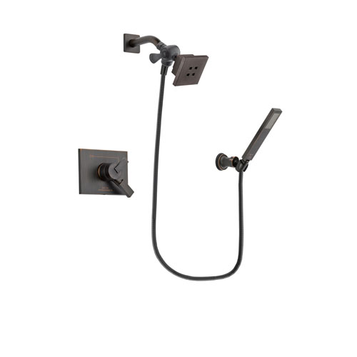 Delta Vero Venetian Bronze Finish Dual Control Shower Faucet System Package with Square Showerhead and Modern Wall-Mount Handheld Shower Stick Includes Rough-in Valve DSP3256V