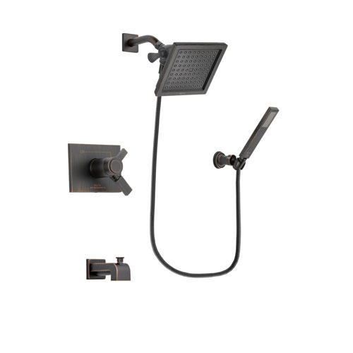 Delta Vero Venetian Bronze Finish Thermostatic Tub and Shower Faucet System Package with 6.5-inch Square Rain Showerhead and Modern Wall-Mount Handheld Shower Stick Includes Rough-in Valve and Tub Spout DSP3259V