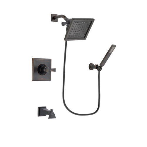 Delta Dryden Venetian Bronze Finish Tub and Shower Faucet System Package with 6.5-inch Square Rain Showerhead and Modern Wall-Mount Handheld Shower Stick Includes Rough-in Valve and Tub Spout DSP3261V