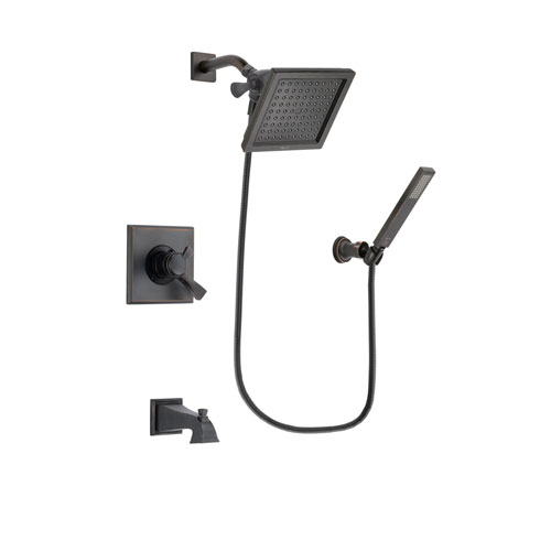 Delta Dryden Venetian Bronze Finish Dual Control Tub and Shower Faucet System Package with 6.5-inch Square Rain Showerhead and Modern Wall-Mount Handheld Shower Stick Includes Rough-in Valve and Tub Spout DSP3265V