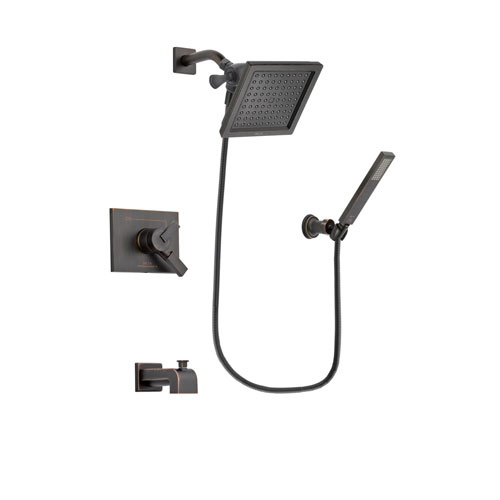 Delta Vero Venetian Bronze Finish Dual Control Tub and Shower Faucet System Package with 6.5-inch Square Rain Showerhead and Modern Wall-Mount Handheld Shower Stick Includes Rough-in Valve and Tub Spout DSP3267V