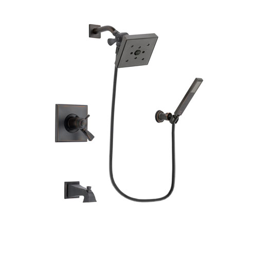 Delta Dryden Venetian Bronze Finish Thermostatic Tub and Shower Faucet System Package with Square Shower Head and Modern Wall-Mount Handheld Shower Stick Includes Rough-in Valve and Tub Spout DSP3269V