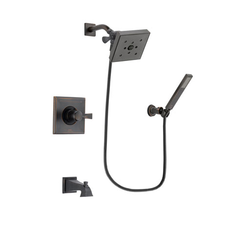 Delta Dryden Venetian Bronze Finish Tub and Shower Faucet System Package with Square Shower Head and Modern Wall-Mount Handheld Shower Stick Includes Rough-in Valve and Tub Spout DSP3273V