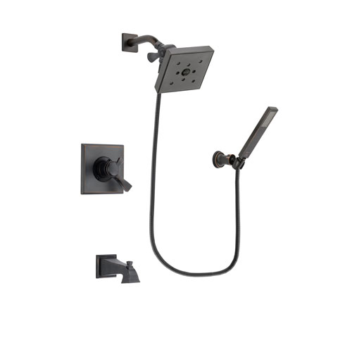Delta Dryden Venetian Bronze Finish Dual Control Tub and Shower Faucet System Package with Square Shower Head and Modern Wall-Mount Handheld Shower Stick Includes Rough-in Valve and Tub Spout DSP3277V