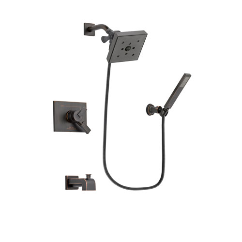 Delta Vero Venetian Bronze Finish Dual Control Tub and Shower Faucet System Package with Square Shower Head and Modern Wall-Mount Handheld Shower Stick Includes Rough-in Valve and Tub Spout DSP3279V