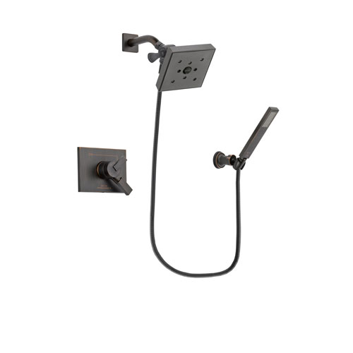 Delta Vero Venetian Bronze Finish Dual Control Shower Faucet System Package with Square Shower Head and Modern Wall-Mount Handheld Shower Stick Includes Rough-in Valve DSP3280V