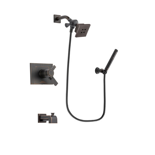 Delta Vero Venetian Bronze Finish Thermostatic Tub and Shower Faucet System Package with Square Showerhead and Cylindrical Wall-Mount Handheld Shower Stick Includes Rough-in Valve and Tub Spout DSP3283V