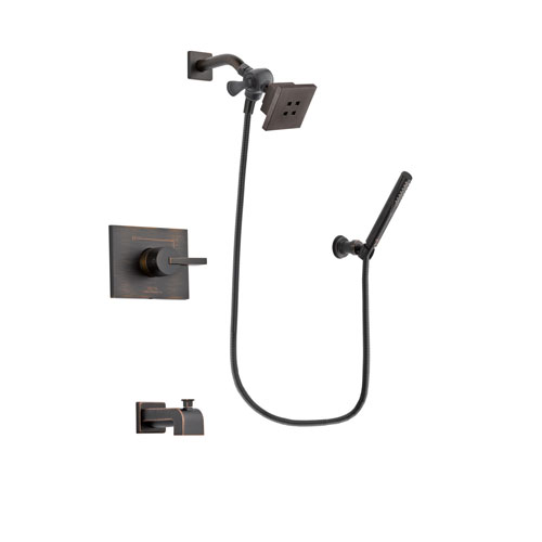 Delta Vero Venetian Bronze Finish Tub and Shower Faucet System Package with Square Showerhead and Cylindrical Wall-Mount Handheld Shower Stick Includes Rough-in Valve and Tub Spout DSP3287V