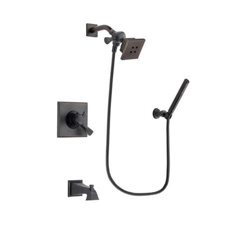 Delta Dryden Venetian Bronze Finish Dual Control Tub and Shower Faucet System Package with Square Showerhead and Cylindrical Wall-Mount Handheld Shower Stick Includes Rough-in Valve and Tub Spout DSP3289V
