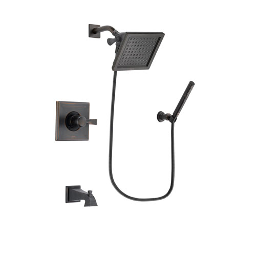 Delta Dryden Venetian Bronze Finish Tub and Shower Faucet System Package with 6.5-inch Square Rain Showerhead and Cylindrical Wall-Mount Handheld Shower Stick Includes Rough-in Valve and Tub Spout DSP3297V
