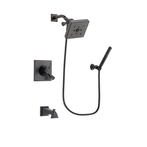 Delta Dryden Venetian Bronze Finish Dual Control Tub and Shower Faucet System Package with Square Shower Head and Cylindrical Wall-Mount Handheld Shower Stick Includes Rough-in Valve and Tub Spout DSP3313V