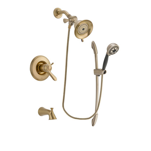 Delta Lahara Champagne Bronze Finish Thermostatic Tub and Shower Faucet System Package with Water-Efficient Shower Head and 5-Spray Handshower with Slide Bar Includes Rough-in Valve and Tub Spout DSP3317V