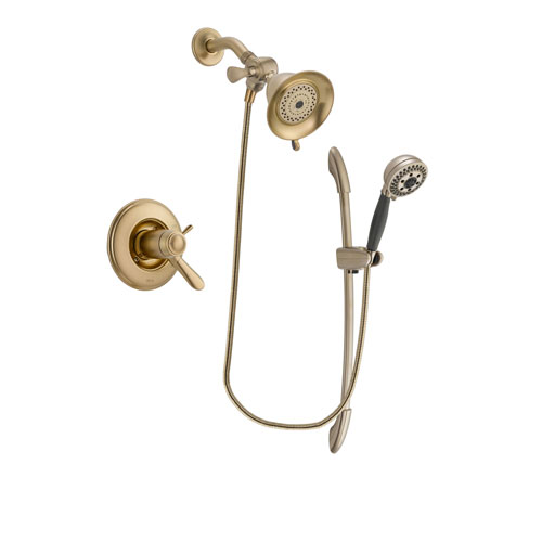Delta Lahara Champagne Bronze Finish Thermostatic Shower Faucet System Package with Water-Efficient Shower Head and 5-Spray Handshower with Slide Bar Includes Rough-in Valve DSP3318V