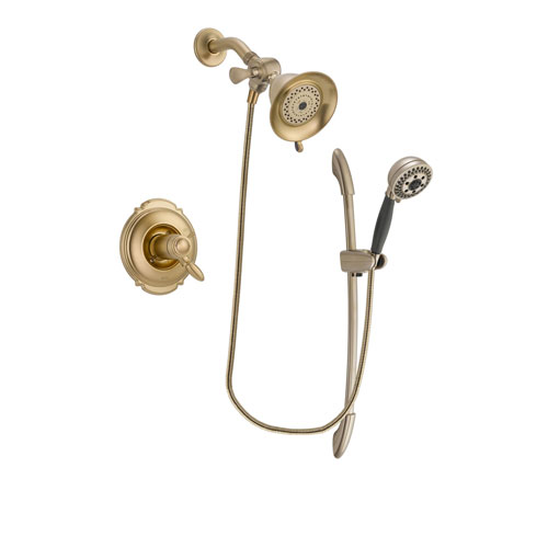 Delta Victorian Champagne Bronze Finish Thermostatic Shower Faucet System Package with Water-Efficient Shower Head and 5-Spray Handshower with Slide Bar Includes Rough-in Valve DSP3320V