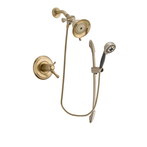 Delta Cassidy Champagne Bronze Finish Thermostatic Shower Faucet System Package with Water-Efficient Shower Head and 5-Spray Handshower with Slide Bar Includes Rough-in Valve DSP3324V