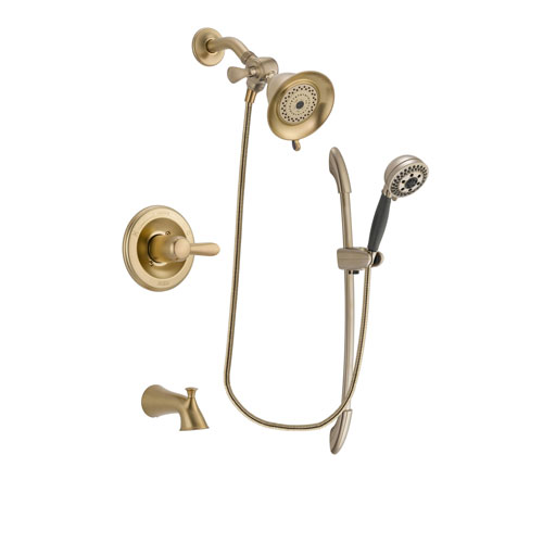 Delta Lahara Champagne Bronze Finish Tub and Shower Faucet System Package with Water-Efficient Shower Head and 5-Spray Handshower with Slide Bar Includes Rough-in Valve and Tub Spout DSP3325V